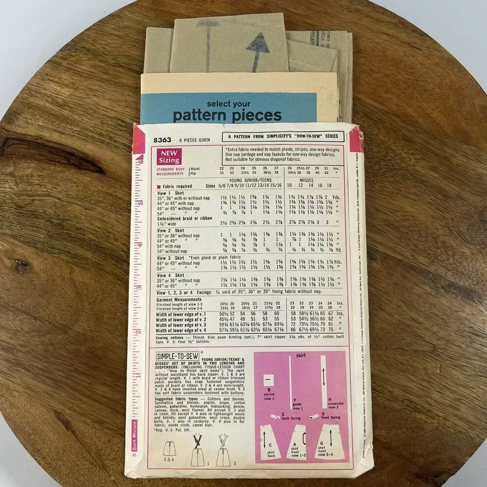 Vintage 60's Simplicity Pattern 8363 Skirt & Suspenders Juniors Miss Size 13